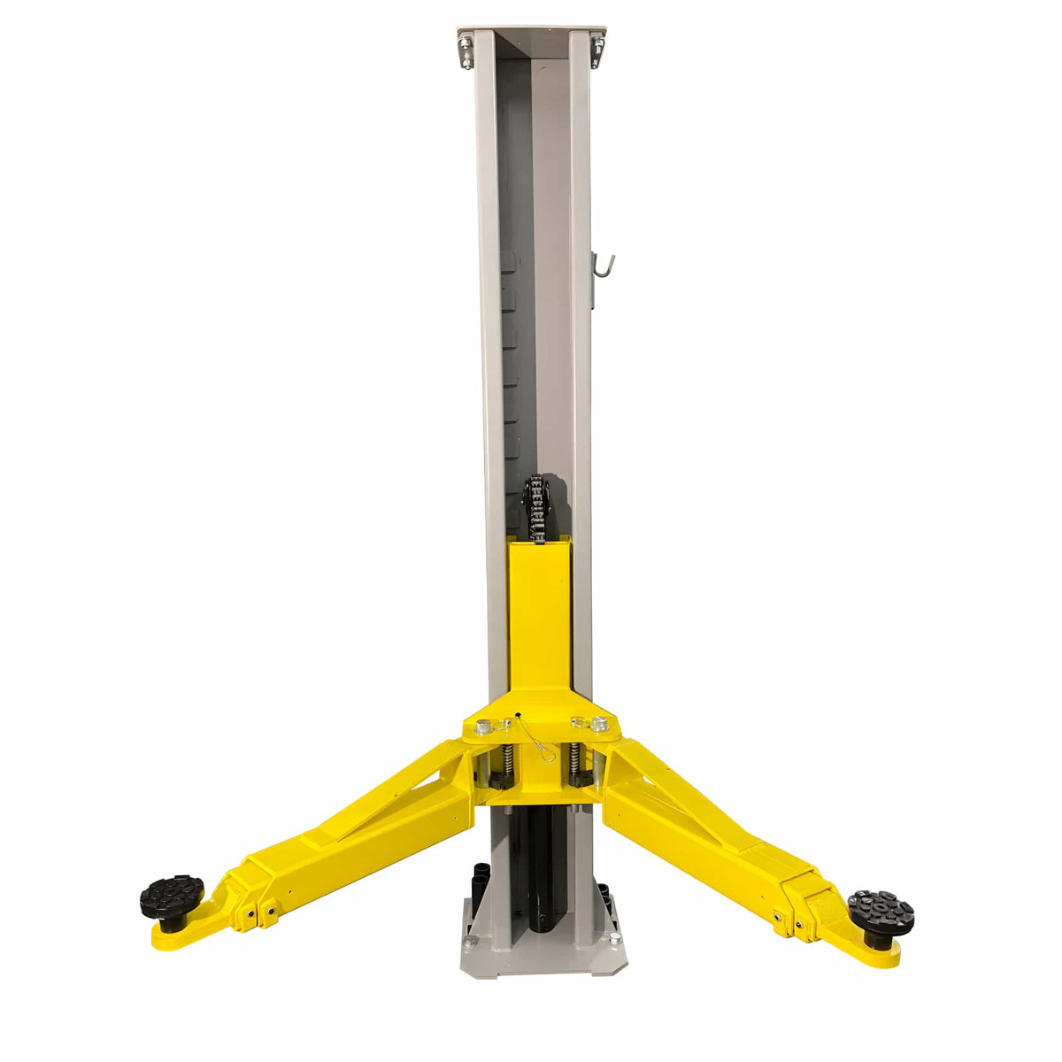 Triumph C7000 two-post lift in wide stance demonstrating 48 to 120 inch field-adjustable post-to-post width