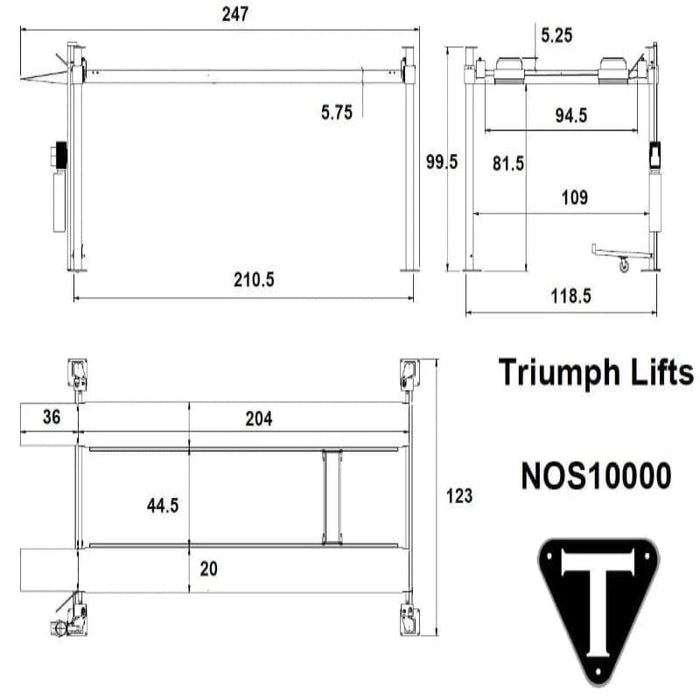 Triumph NOS10000 4-Post Auto Parking Lift dimensions