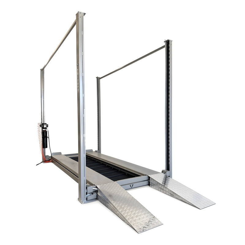 Approach ramps at the drive-on end with lift columns behind