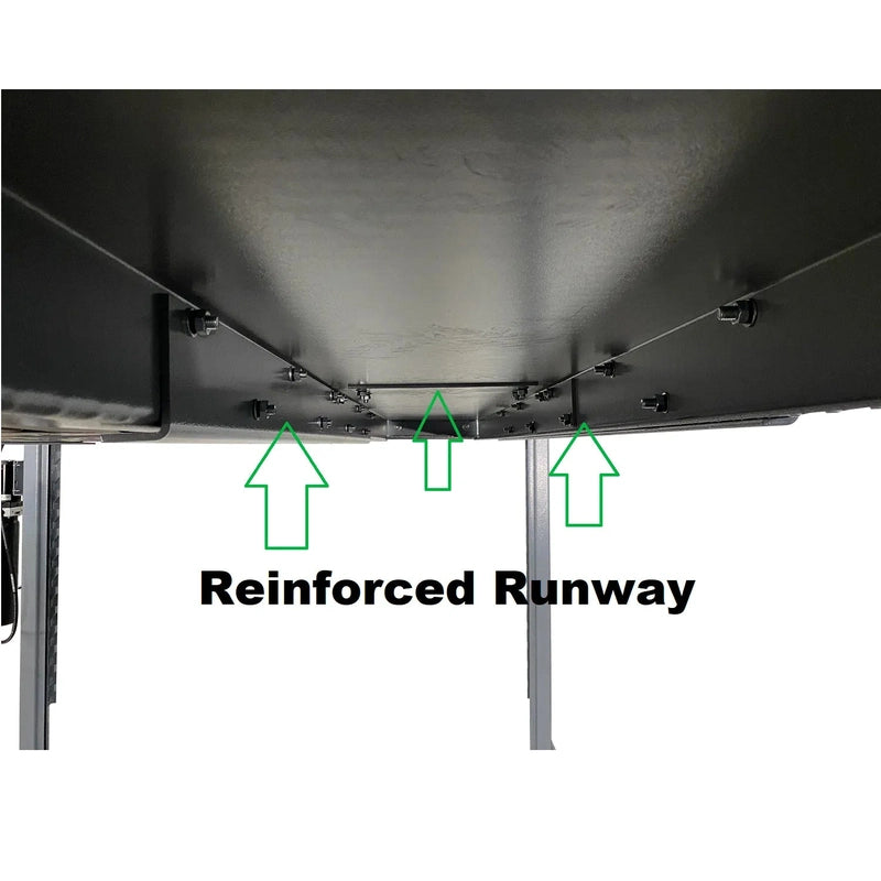 Underside of NSS-8 X1 runway showing bolted reinforcement plate at the assembly joint
