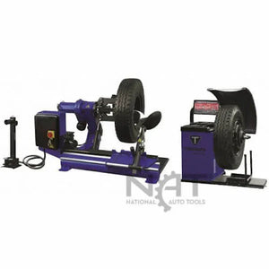 Triumph NTC-650 truck tire changer and NTB-1200 wheel balancer with mounted truck tires