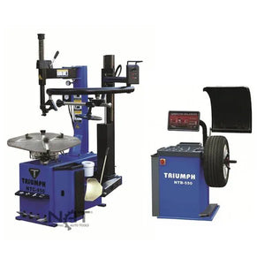 Triumph NTC-950-1 tire changer and NTB-550 computer wheel balancer side by side