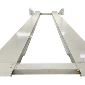 Triumph NTR-16 runway lengthwise view, two parallel diamond-plate runways with center rail channel