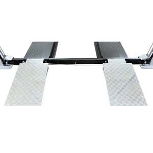 Close-up of the USA8000XLT rear drive-on aluminum approach ramps and base plates