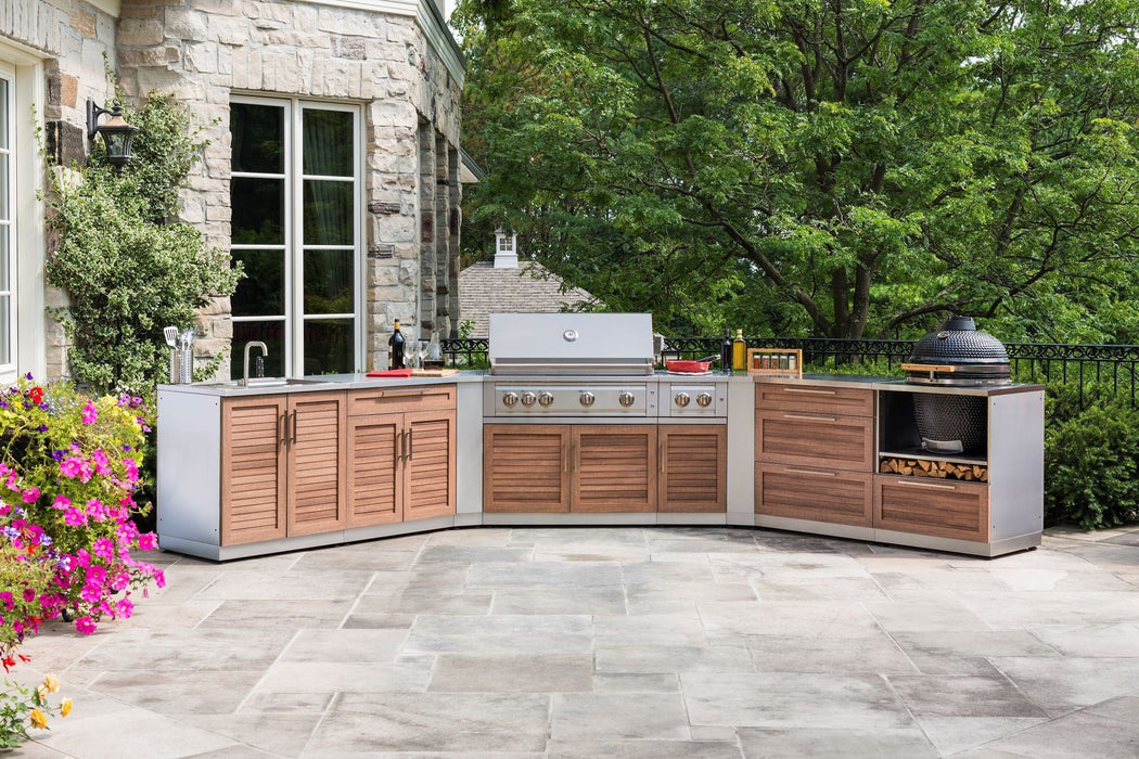 NewAge | Outdoor Kitchen Stainless Steel 3 Piece Cabinet Set with 2-Door Drawer, Sink and Kamado Cabinet