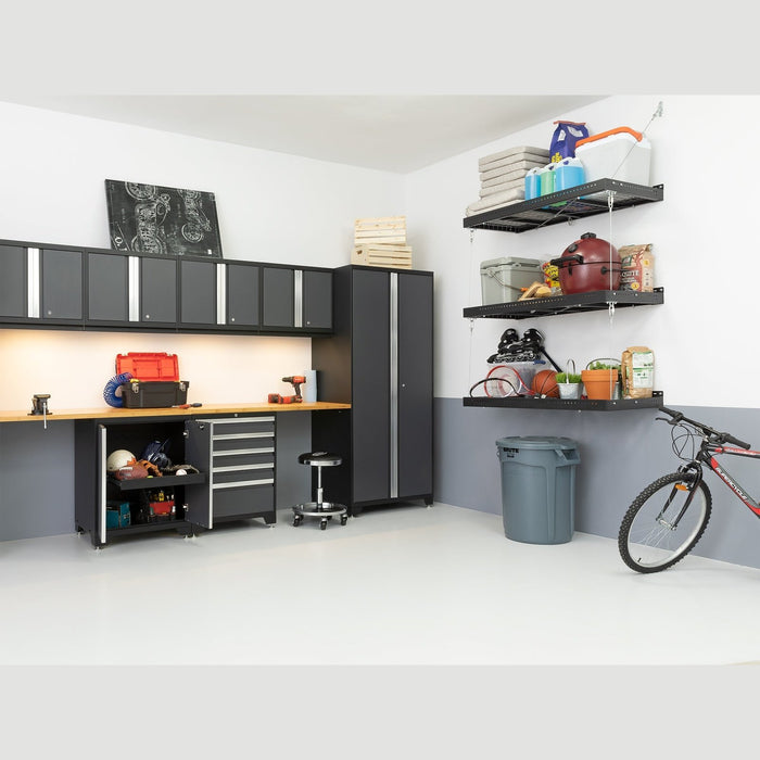 NewAge | Pro Series 9 Piece Cabinet Set With Wall, Base, Tool Drawer Cabinet, 56 in. Integrated Shelf and 112 in. Worktop