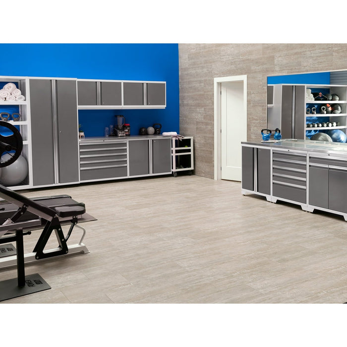 NewAge | Pro Series 9 Piece Cabinet Set With Wall, Base, Tool Drawer Cabinet, 56 in. Integrated Shelf and 112 in. Worktop