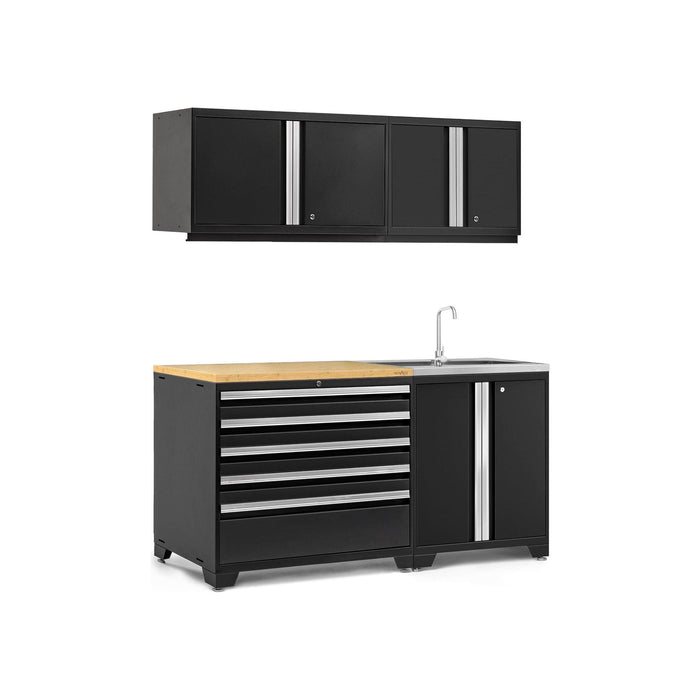 NewAge Pro Series 5 Piece Black Frame Cabinet Set With Garage Sink Cabinet