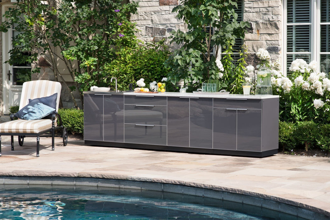 NewAge | Outdoor Kitchen Aluminum 4 Piece Cabinet Set with Sink, 3-Drawer and Wall Cabinets