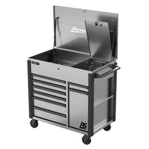 Dark Gray Homak 44” RS Pro Series 8 Drawer Flip Top Power Service Cart