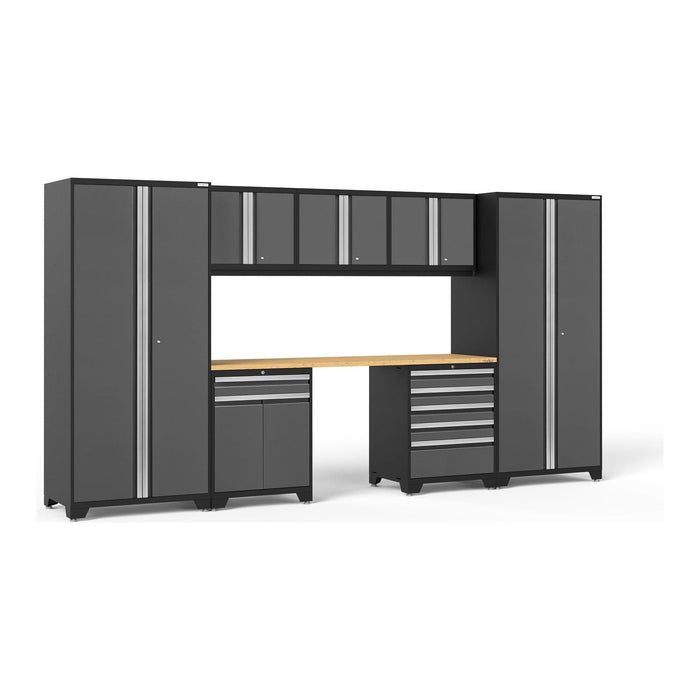 NewAge | Pro Series 8 Piece Cabinet Set With Wall, Tool Drawer, Multi-Function Cabinet, Lockers and 84 in. Worktop