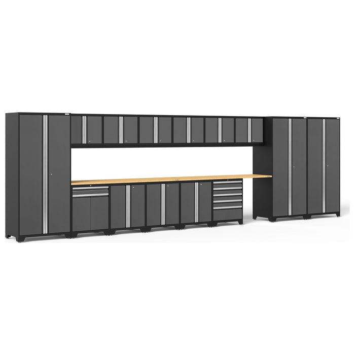 NewAge | Pro Series Gray 16 Piece Cabinet Set With Wall, Tool Drawer, Multi-Function Cabinet, Lockers and 168 in. Worktop