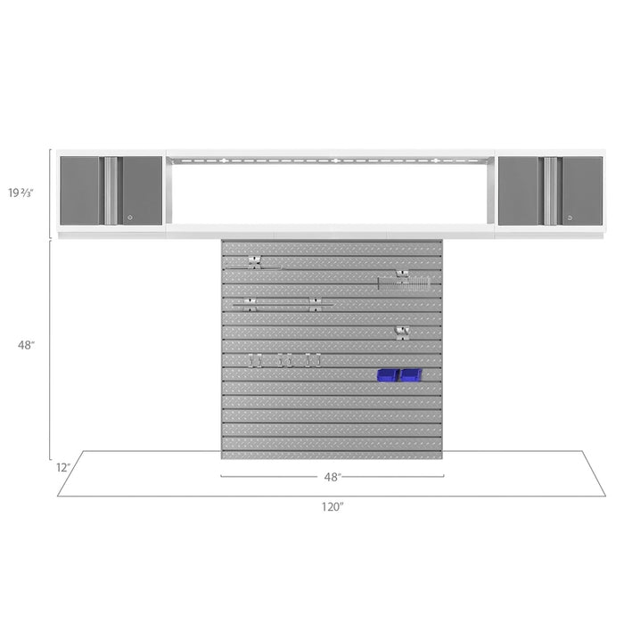 NewAge Bold Series 3 Piece Cabinet Set With Slatwall, Wall Cabinets and 72 in. Display Shelf