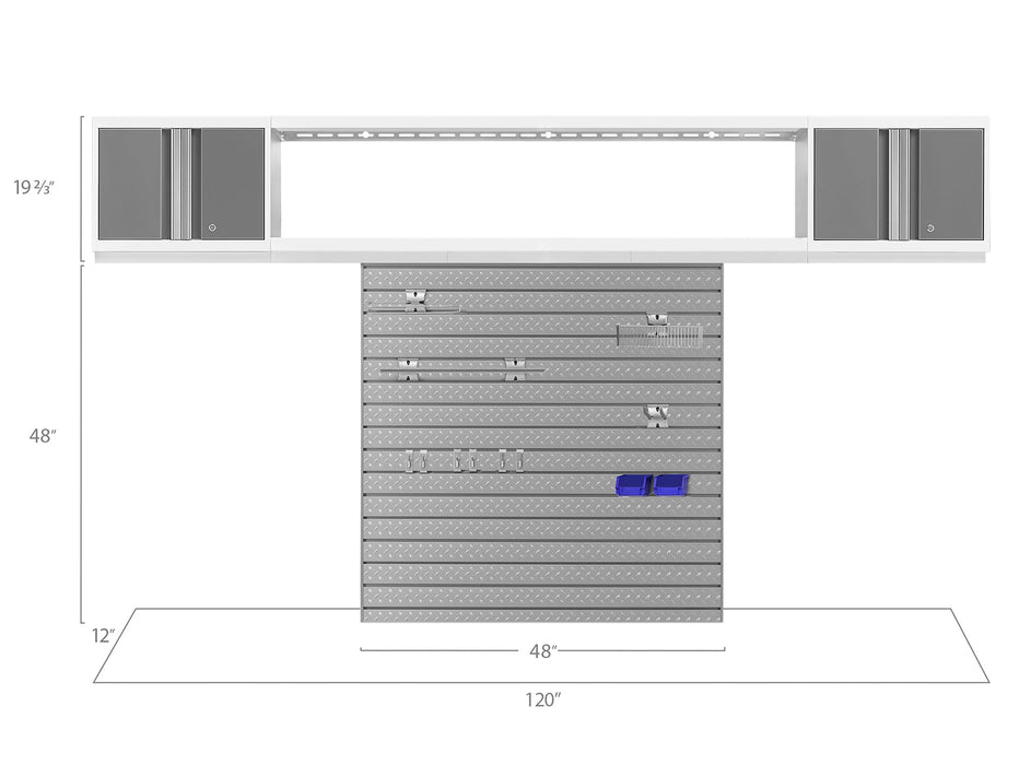 NewAge Bold Series 3 Piece Cabinet Set With Slatwall, Wall Cabinets and 72 in. Display Shelf