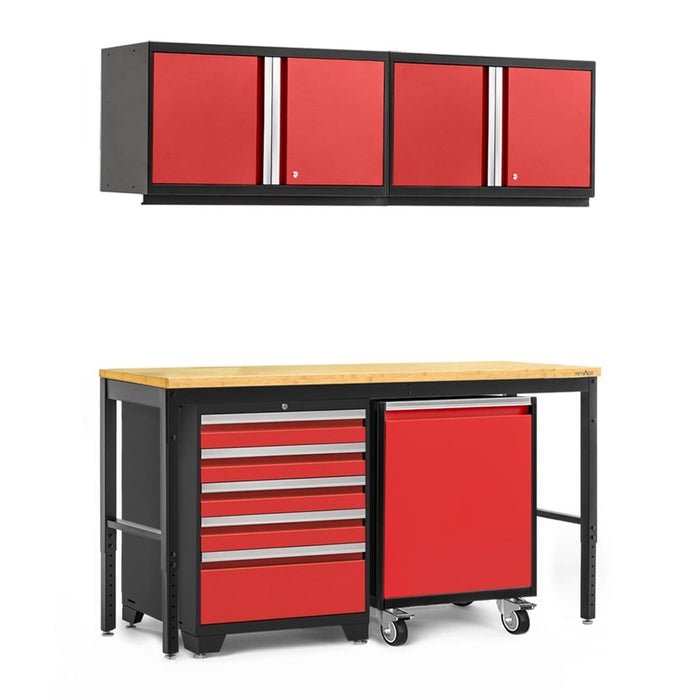 NewAge Pro Series 5 Piece Cabinet Set With Wall, Tool Drawer Cabinet, Mobile Utility Cart, and 84 in. Workbench