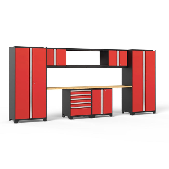 NewAge | Pro Series 9 Piece Cabinet Set With Wall, Base, Tool Drawer Cabinet, 56 in. Integrated Shelf and 112 in. Worktop