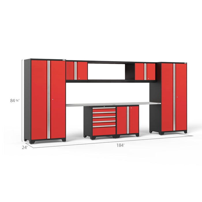 NewAge | Pro Series 9 Piece Cabinet Set With Wall, Base, Tool Drawer Cabinet, 56 in. Integrated Shelf and 112 in. Worktop