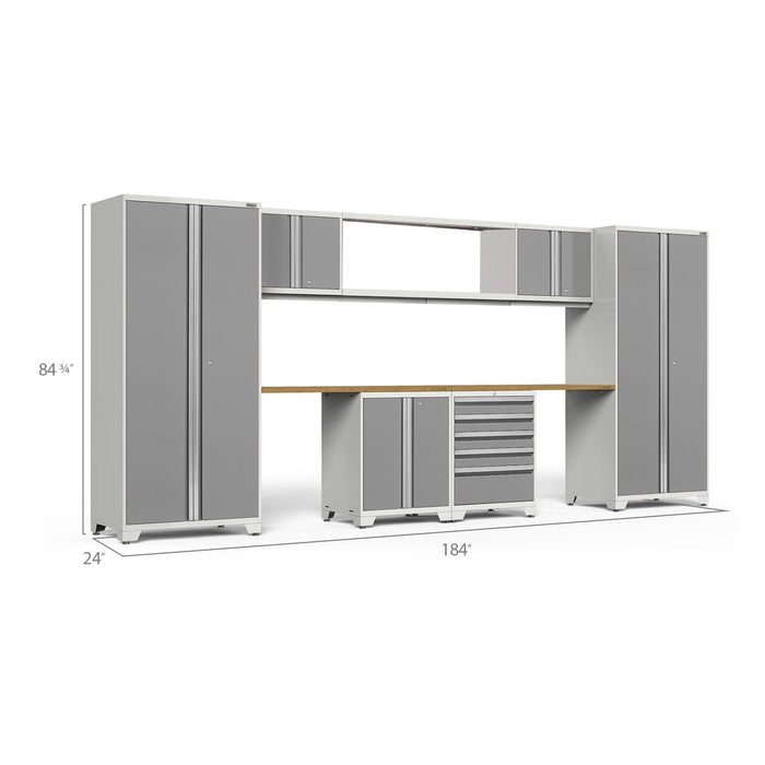 NewAge | Pro Series 9 Piece Cabinet Set With Wall, Base, Tool Drawer Cabinet, 56 in. Integrated Shelf and 112 in. Worktop