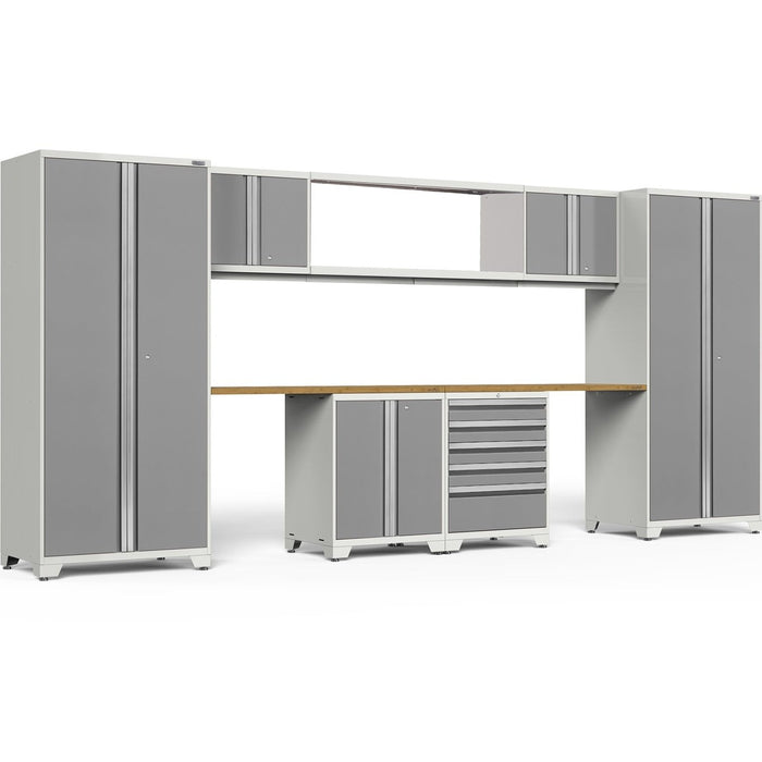 NewAge | Pro Series 9 Piece Cabinet Set With Wall, Base, Tool Drawer Cabinet, 56 in. Integrated Shelf and 112 in. Worktop