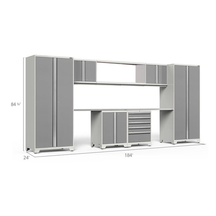 NewAge | Pro Series 9 Piece Cabinet Set With Wall, Base, Tool Drawer Cabinet, 56 in. Integrated Shelf and 112 in. Worktop