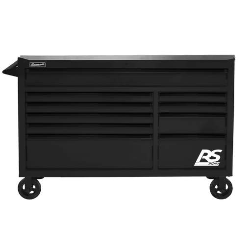 Black Homak 54" RS Pro 10 Drawer Rolling Cabinet with Stainless Steel Top