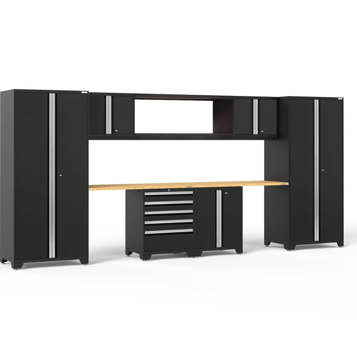 NewAge | Pro Series 9 Piece Cabinet Set With Wall, Base, Tool Drawer Cabinet, 56 in. Integrated Shelf and 112 in. Worktop