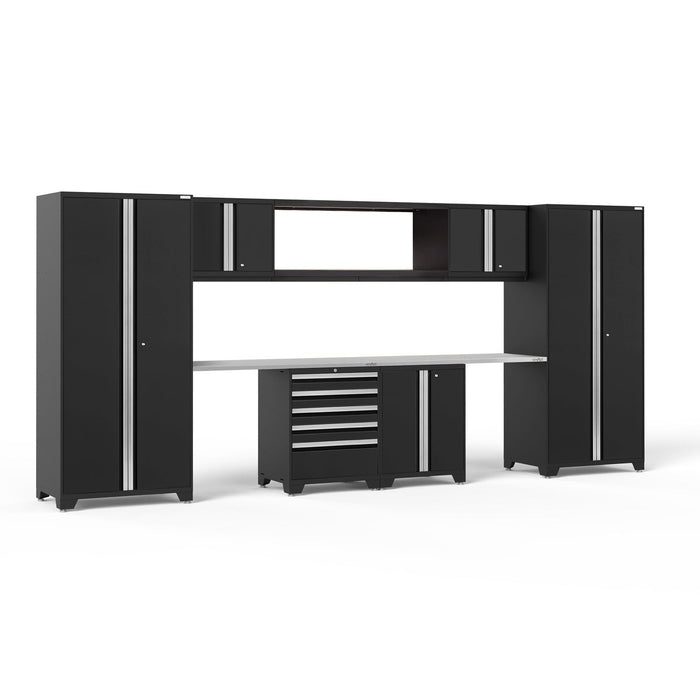 NewAge | Pro Series 9 Piece Cabinet Set With Wall, Base, Tool Drawer Cabinet, 56 in. Integrated Shelf and 112 in. Worktop