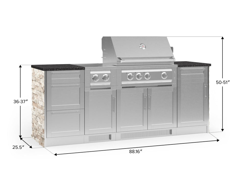 NewAge | Outdoor Kitchen Signature Series 8 Piece Cabinet Set with Grill, 3 Drawer, 1 Door and Dual Side Burner