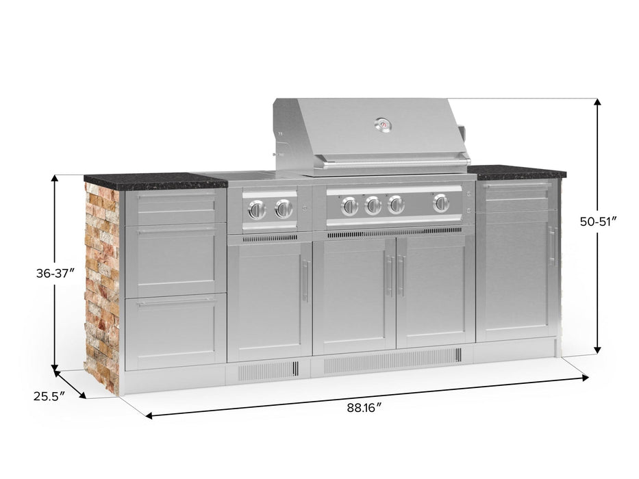 NewAge | Outdoor Kitchen Signature Series 8 Piece Cabinet Set with Grill, 3 Drawer, 1 Door and Dual Side Burner