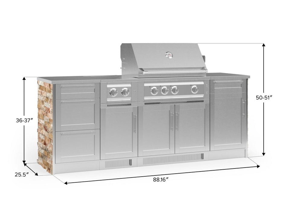 NewAge | Outdoor Kitchen Signature Series 8 Piece Cabinet Set with Grill, 3 Drawer, 1 Door and Dual Side Burner