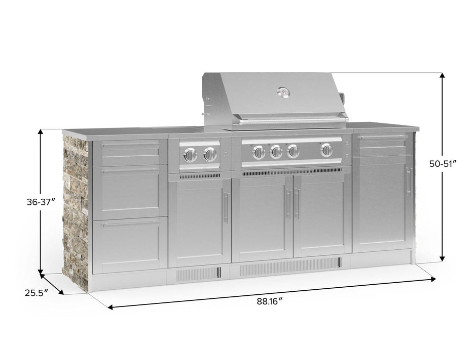 NewAge | Outdoor Kitchen Signature Series 8 Piece Cabinet Set with Grill, 3 Drawer, 1 Door and Dual Side Burner