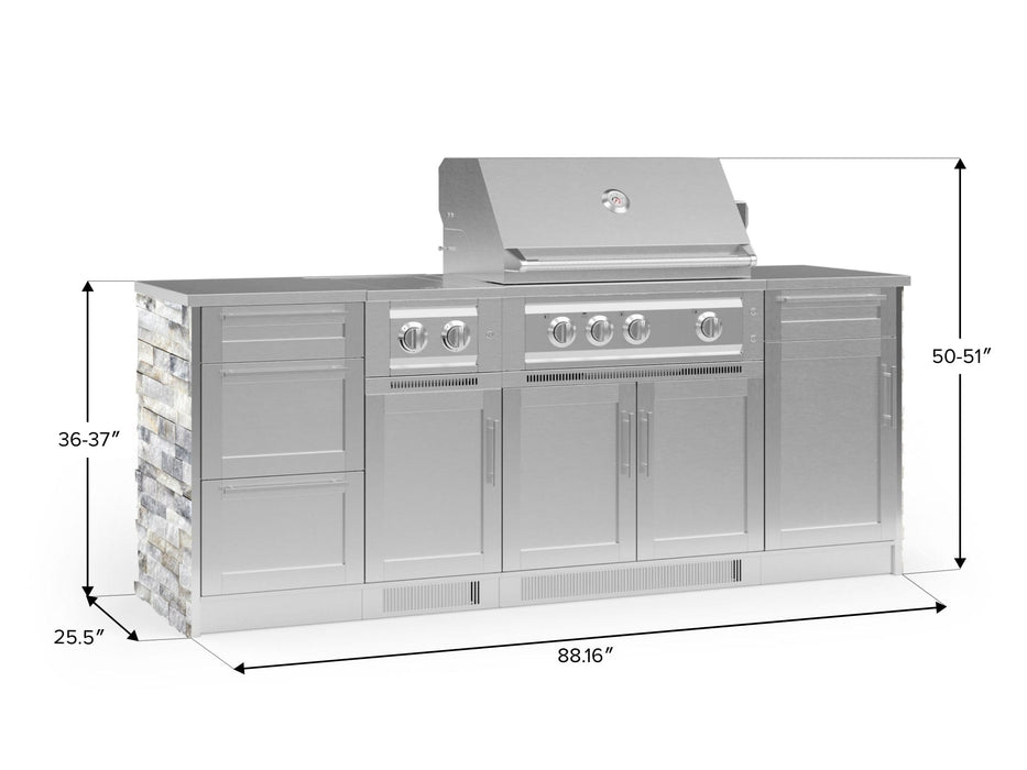 NewAge | Outdoor Kitchen Signature Series 8 Piece Cabinet Set with Grill, 3 Drawer, 1 Door and Dual Side Burner