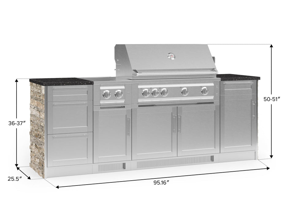 NewAge | Outdoor Kitchen Signature Series 8 Piece Cabinet Set with Grill, 3 Drawer, 1 Door and Dual Side Burner