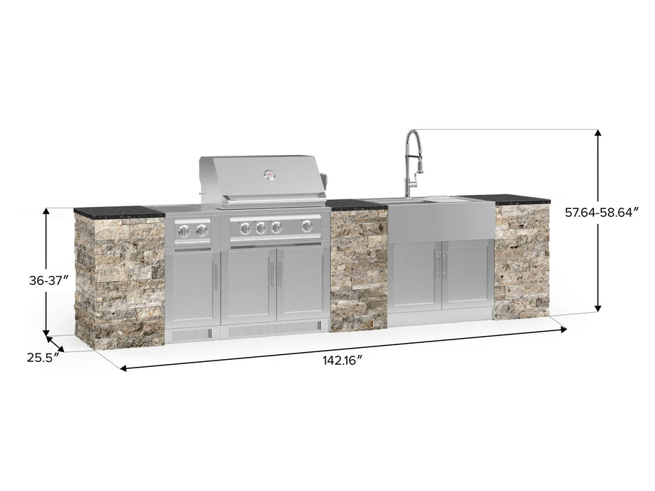 NewAge | Outdoor Kitchen Signature Series 11 Piece Cabinet Set With Dual Side Burner, Platinum Grill, Grill Cabinet and Sink Cabinet