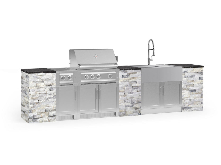 NewAge | Outdoor Kitchen Signature Series 11 Piece Cabinet Set With Dual Side Burner, Platinum Grill, Grill Cabinet and Sink Cabinet