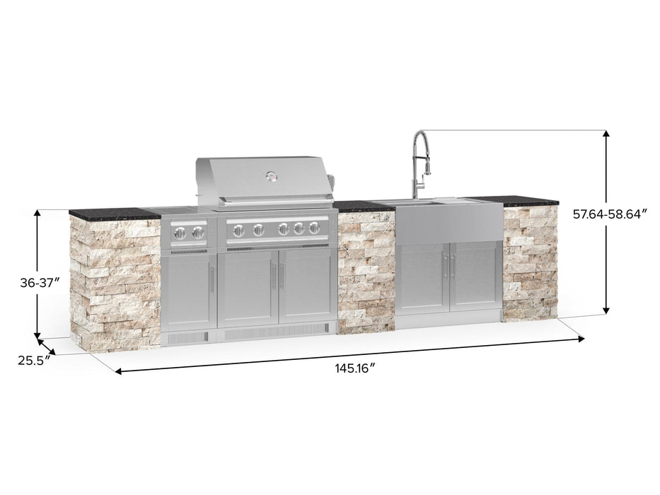 NewAge | Outdoor Kitchen Signature Series 11 Piece Cabinet Set With Dual Side Burner, Platinum Grill, Grill Cabinet and Sink Cabinet