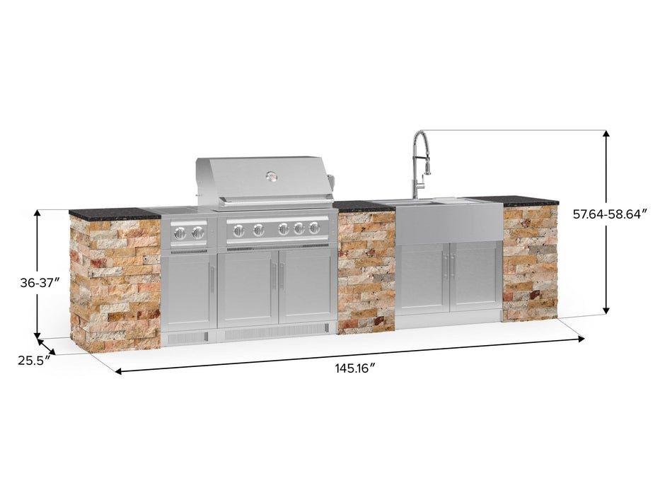 NewAge | Outdoor Kitchen Signature Series 11 Piece Cabinet Set With Dual Side Burner, Platinum Grill, Grill Cabinet and Sink Cabinet