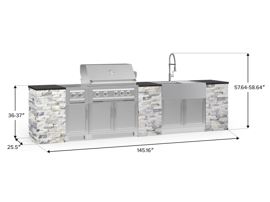 NewAge | Outdoor Kitchen Signature Series 11 Piece Cabinet Set With Dual Side Burner, Platinum Grill, Grill Cabinet and Sink Cabinet