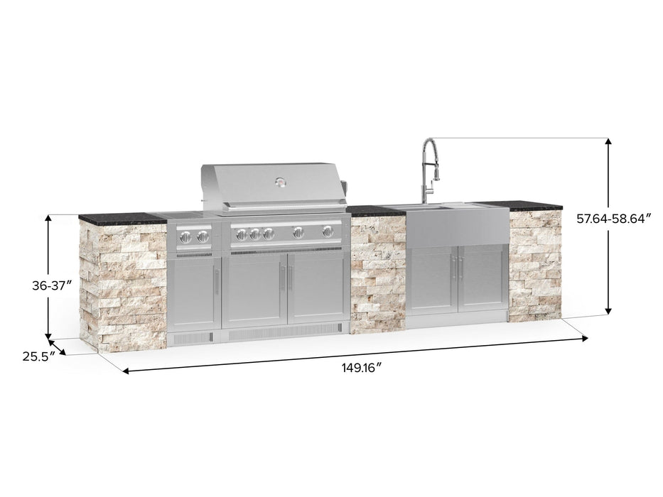 NewAge | Outdoor Kitchen Signature Series 11 Piece Cabinet Set With Dual Side Burner, Platinum Grill, Grill Cabinet and Sink Cabinet