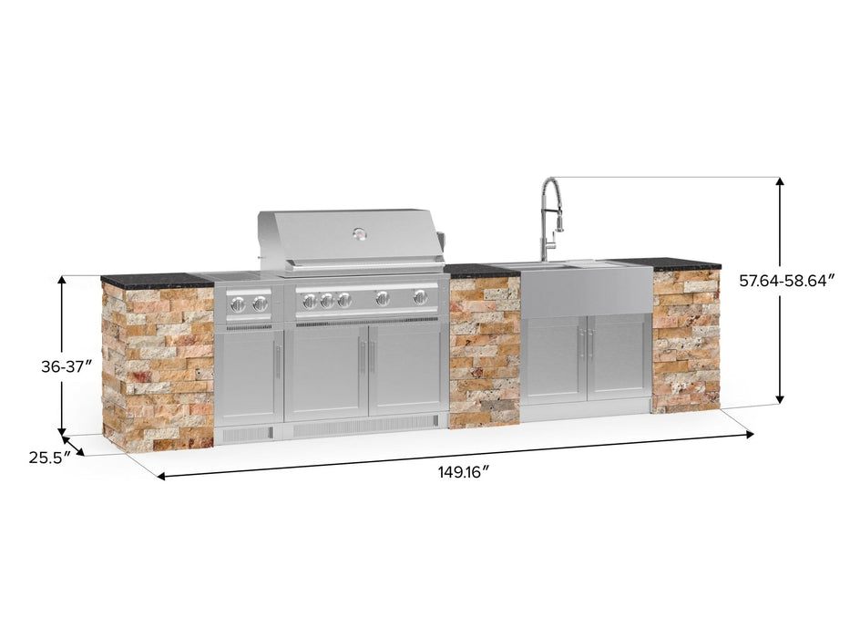 NewAge | Outdoor Kitchen Signature Series 11 Piece Cabinet Set With Dual Side Burner, Platinum Grill, Grill Cabinet and Sink Cabinet