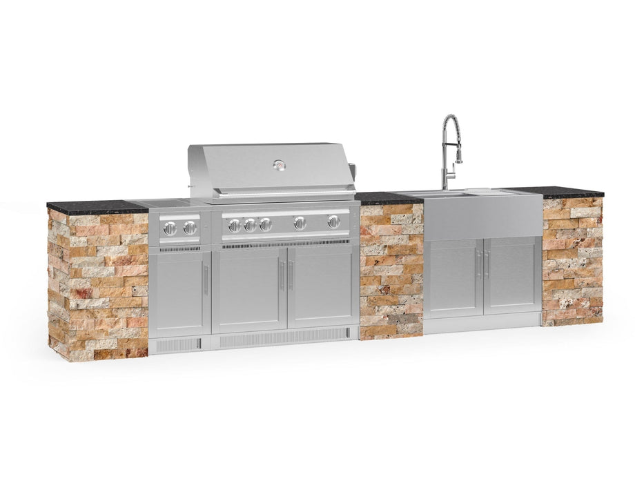 NewAge | Outdoor Kitchen Signature Series 11 Piece Cabinet Set With Dual Side Burner, Platinum Grill, Grill Cabinet and Sink Cabinet