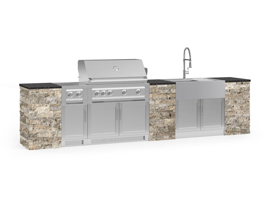 NewAge | Outdoor Kitchen Signature Series 11 Piece Cabinet Set With Dual Side Burner, Platinum Grill, Grill Cabinet and Sink Cabinet