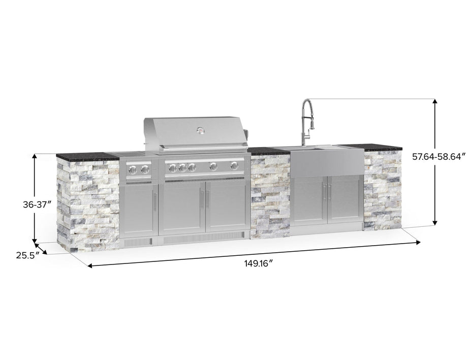 NewAge | Outdoor Kitchen Signature Series 11 Piece Cabinet Set With Dual Side Burner, Platinum Grill, Grill Cabinet and Sink Cabinet