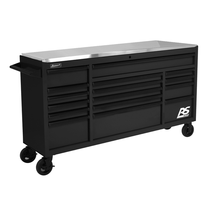 Dark Slate Gray Homak 72” RS Pro Series 16 Drawer Roller Cabinet with Stainless Steel Top