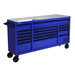 Dark Slate Blue Homak 72” RS Pro Series 16 Drawer Roller Cabinet with Stainless Steel Top