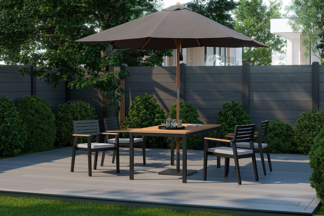 NewAge | Rhodes 4 Seater Dining Set with 72 in. Table and Umbrella