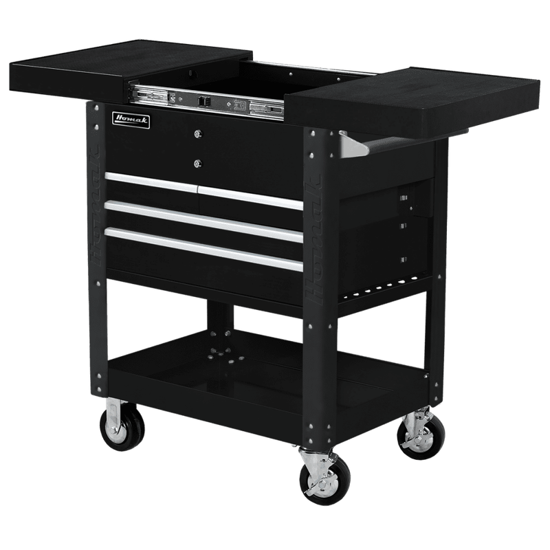 Black Homak 35" Pro Series 4 Drawer Slide Top Service Cart