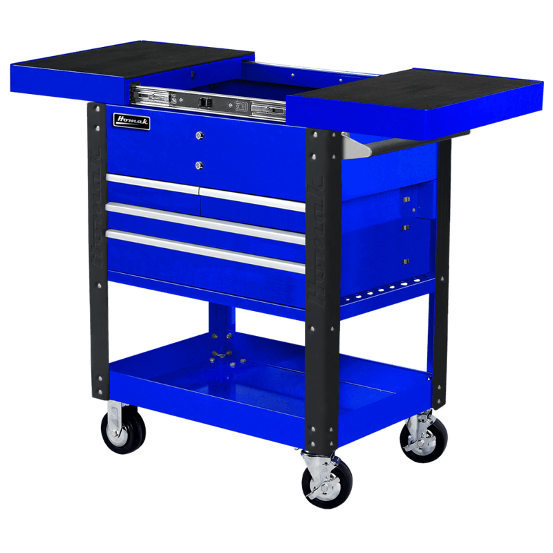 Medium Blue Homak 35" Pro Series 4 Drawer Slide Top Service Cart