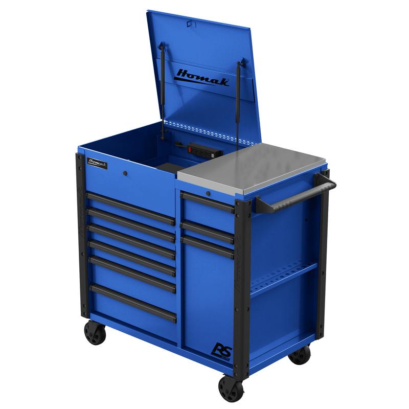 Homak | 44” RS Pro Series 9 Drawer Flip Top Power Service Cart Homak | 44” RS Pro Series 9 Drawer Flip Top Power Service Cart