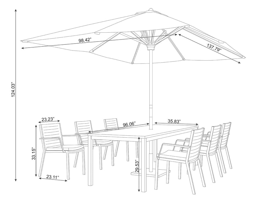 NewAge | Monterey 6 Seater Dining Set with 96 in. Table with Umbrella